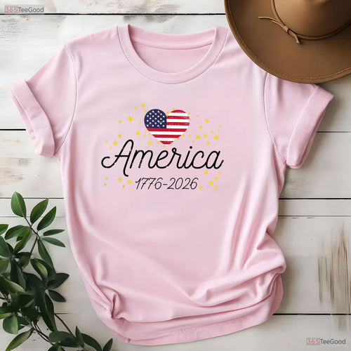 250th Anniversary America Flag Heart Valentine T-Shirt Kayak Fishing Accessories
