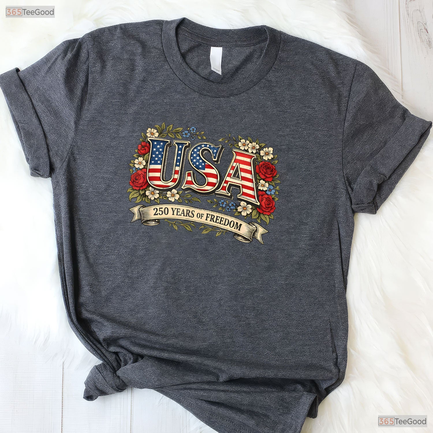 USA 250 Years Freedom Rose Vintage Valentine T-Shirt Crappie Fishing Shirts