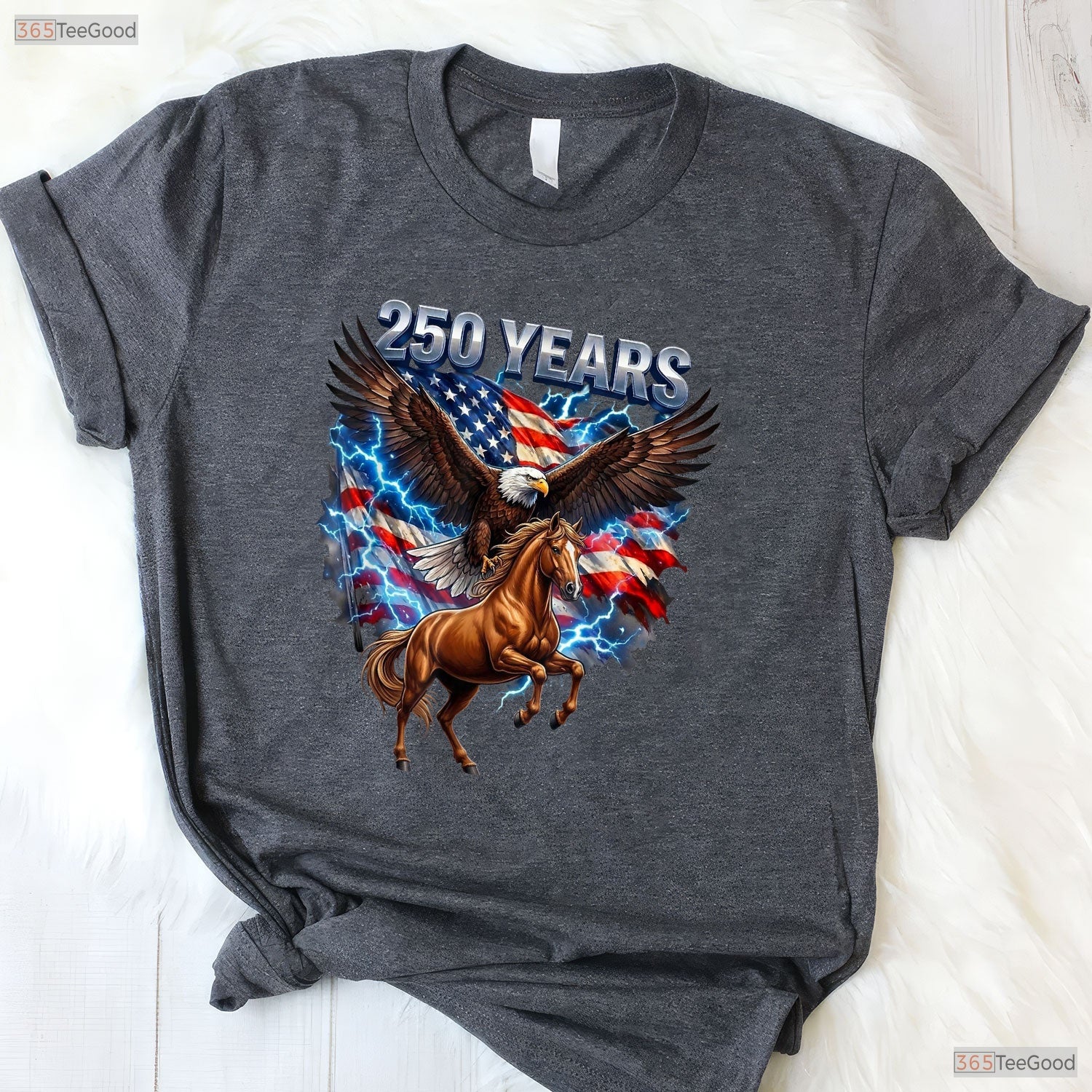 USA 250th Anniversary Eagle Clydesdale Valentine T-Shirt Muskie Fishing Apparel