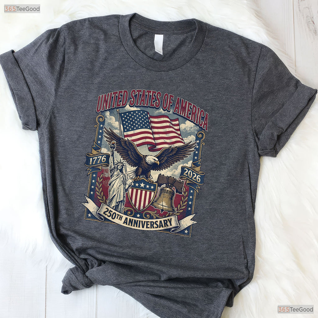 American 250th Flag Liberty Eagle Valentine T-Shirt River Fishing Shirts Men