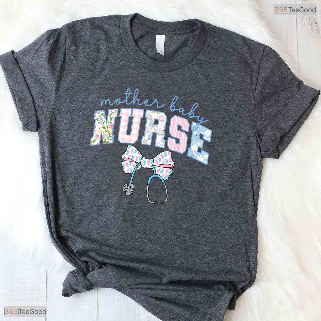 Mother Baby Nurse Team Coquette Blue Stethoscope Mothers Day T-Shirt Gift Idea