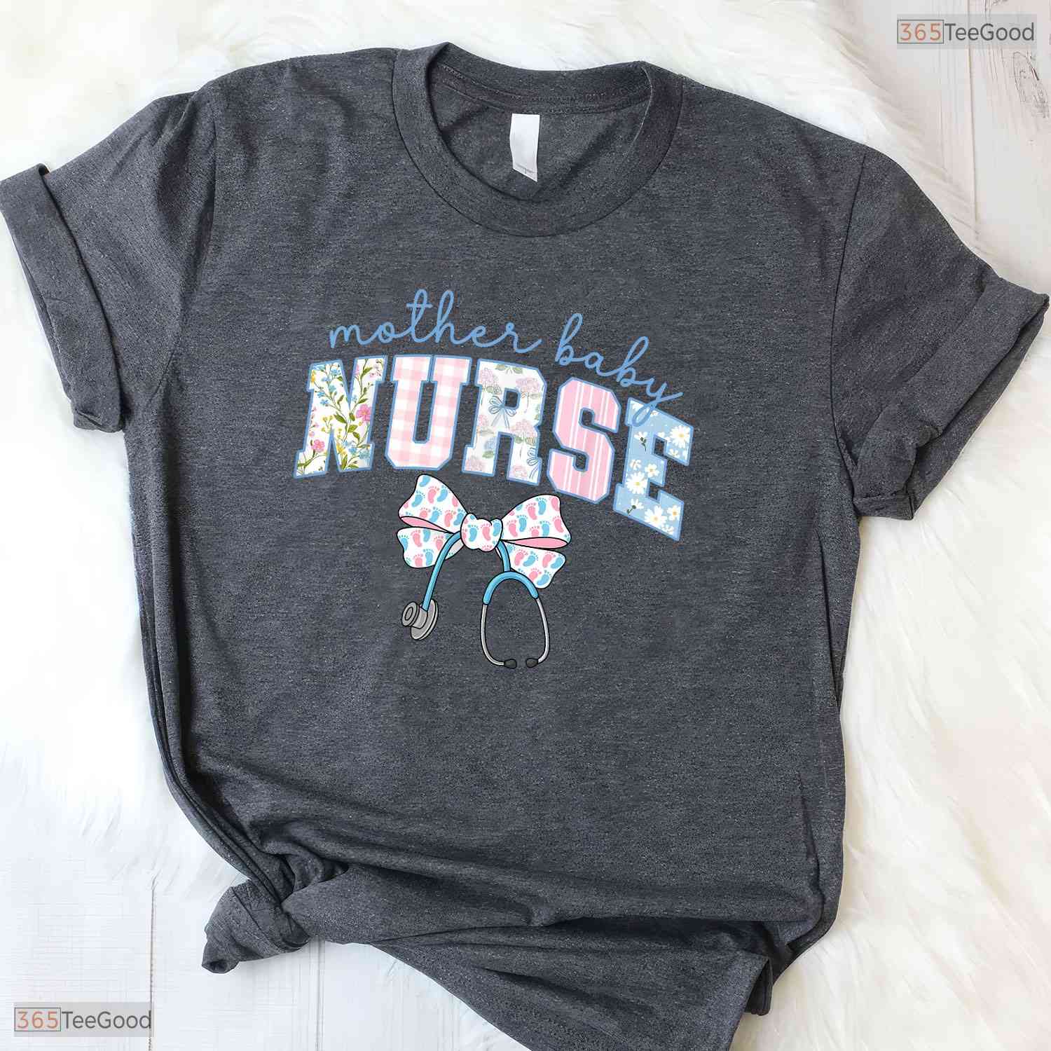 Mother Baby Nurse Team Coquette Blue Stethoscope Mothers Day T-Shirt Gift Idea