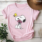 Cute Cartoon Dog Mothers Love Floral Puppy Mama Mothers Day T-Shirt For Women
