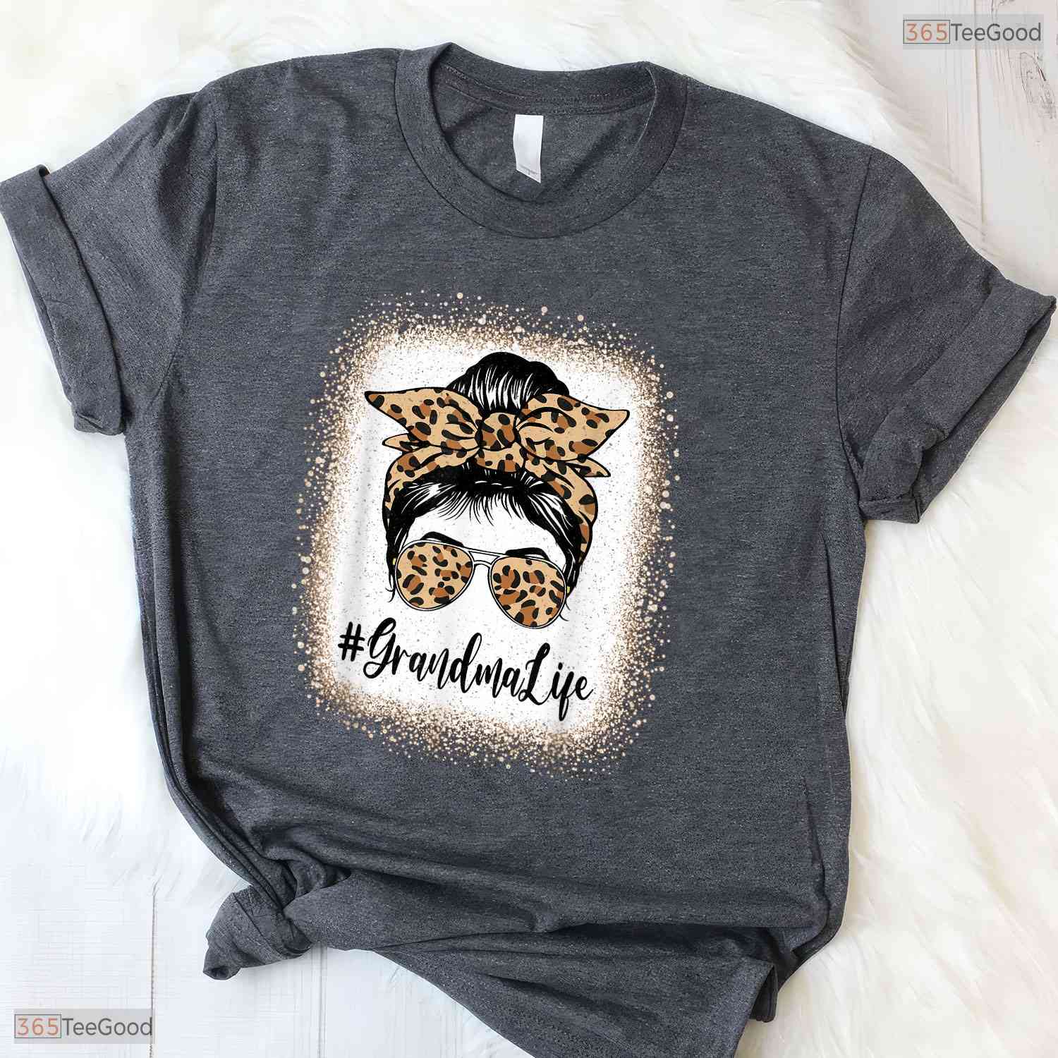 Grandma Life Leopard Messy Bun Grandma Mothers Day T-Shirt Gift For Women