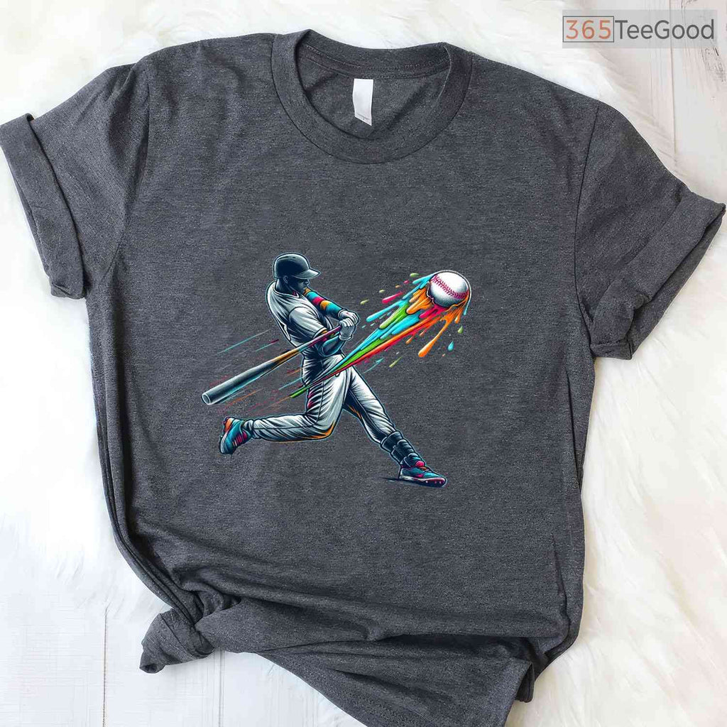 Cool Baseball Player Drip T-Shirt Youth Boys Melting Graphic Sports Apparel