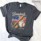 American Flag Baseball Player Bat Fan T-Shirt USA Catcher Pitcher Sport Tee