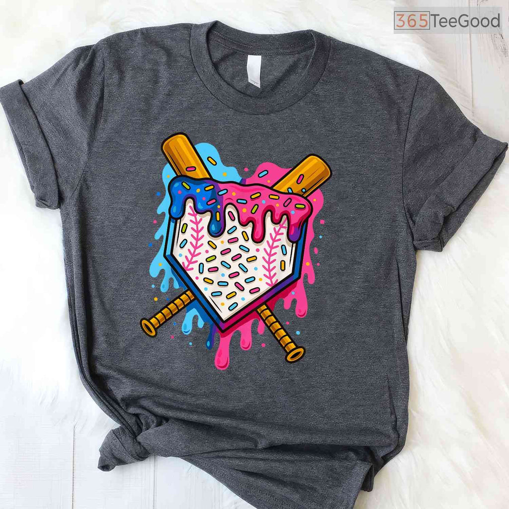 Baseball Boys Ice Cream Drip T-Shirt Cool Youth Sports Graphic Novelty Gift