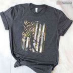 Camo Flag Baseball Player Vintage T-Shirt Patriotic Men Women Kids Sport Tee