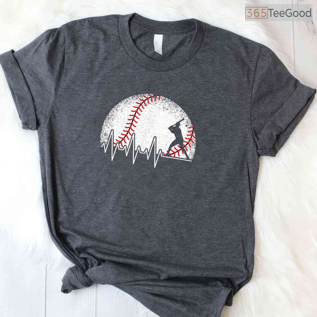Funny Baseball Heartbeat Vintage T-Shirt Baseball Player Men Boys Sport Gift
