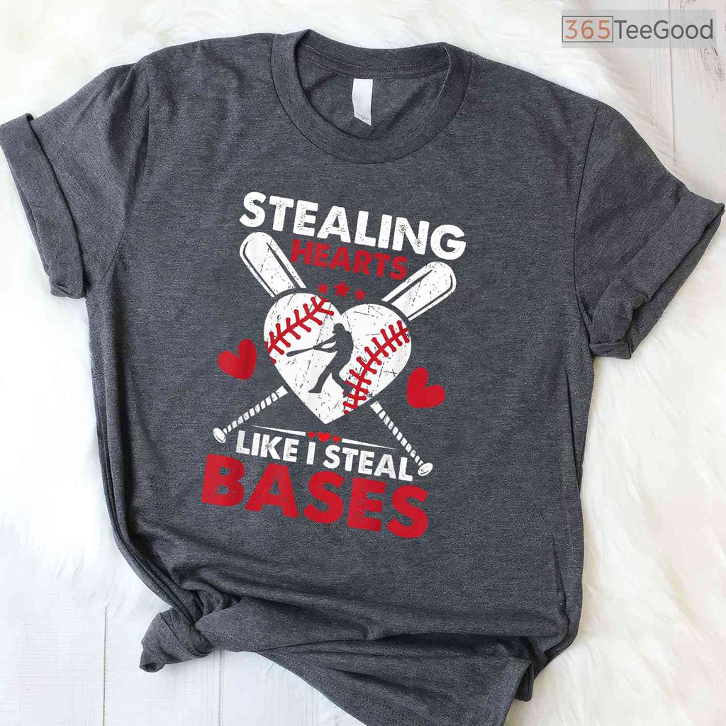 Stealing Hearts Like I Steal Bases T-Shirt Softball Baseball Valentine Gift