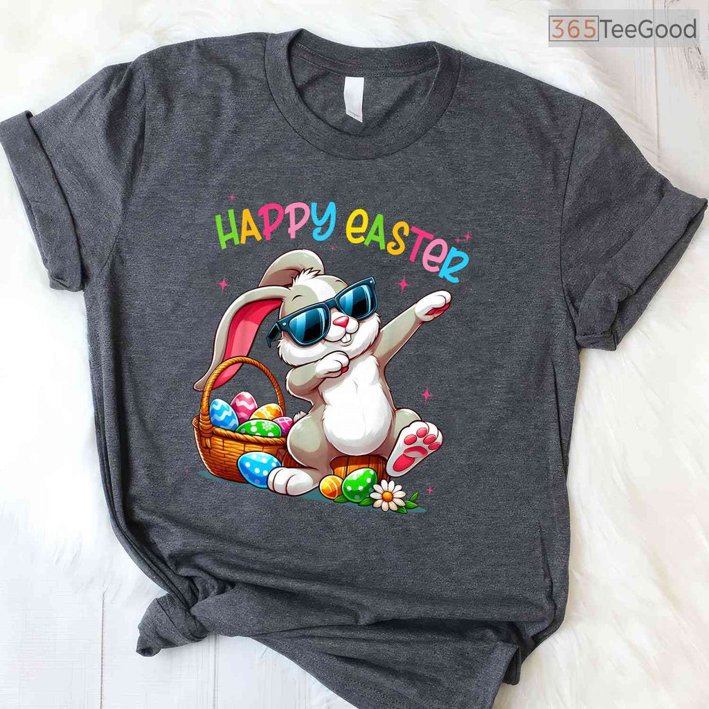 Funny Dabbing Bunny Happy Easter T-Shirt Cool Boys Girls Easter Day Dance Tee