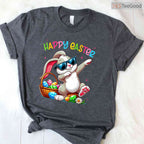 Funny Dabbing Bunny Happy Easter T-Shirt Cool Boys Girls Easter Day Dance Tee