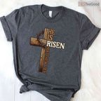 Easter Cross He Is Risen Jesus Christian T-Shirt Men Women Religious Faith Tee