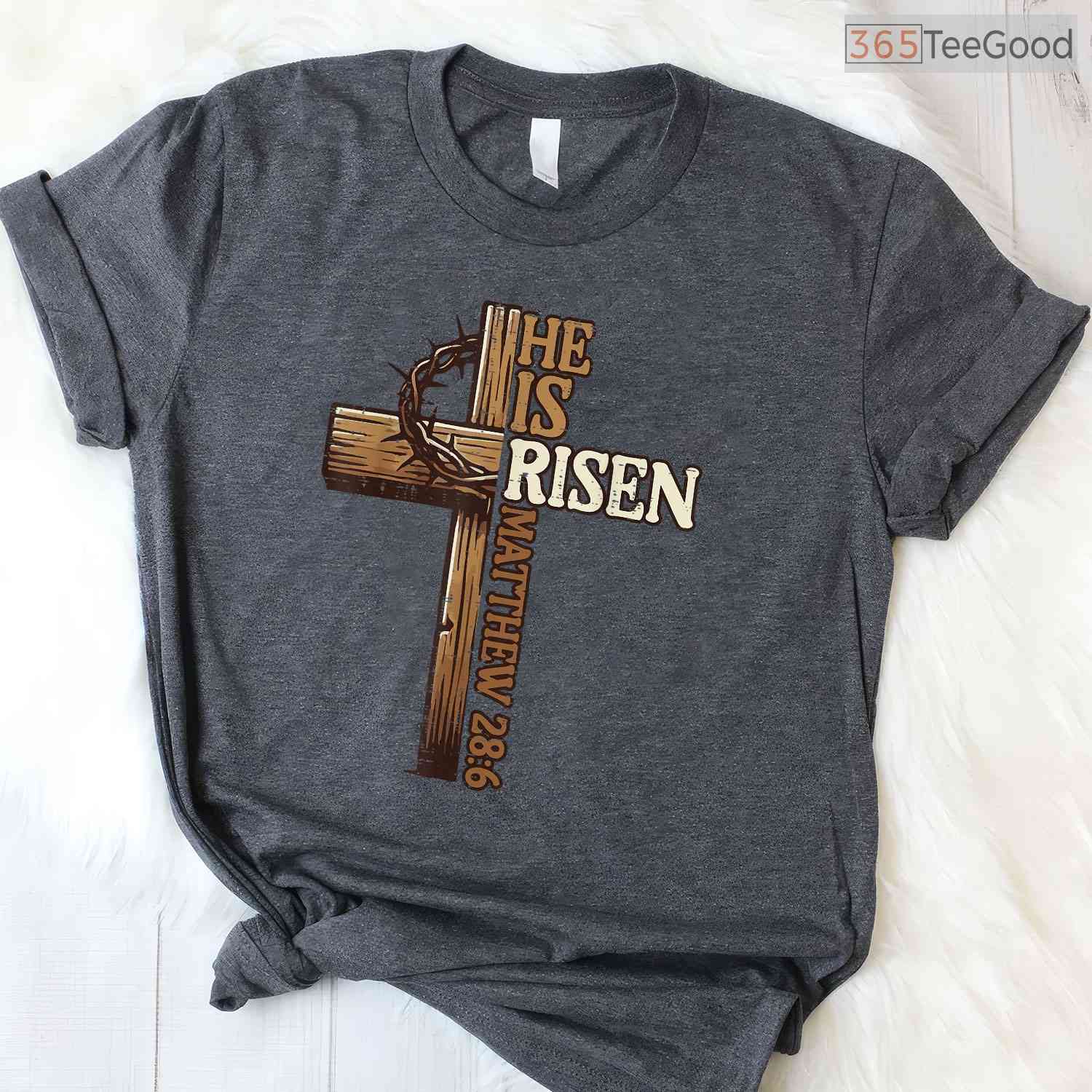 Easter Cross He Is Risen Jesus Christian T-Shirt Men Women Religious Faith Tee