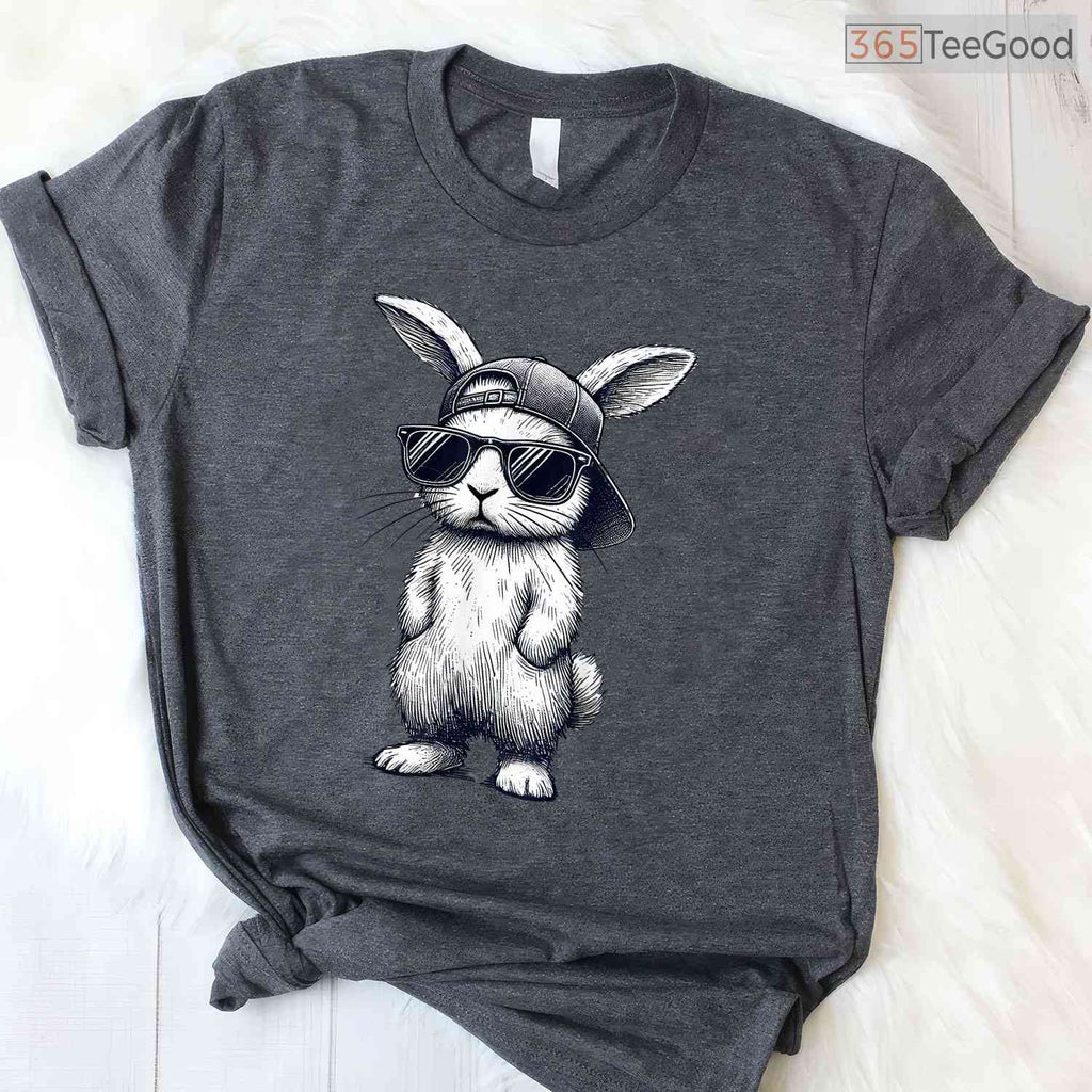 Bunny Face With Sunglasses Cap Easter Day T-Shirt Cool Boys Men Holiday Shirt