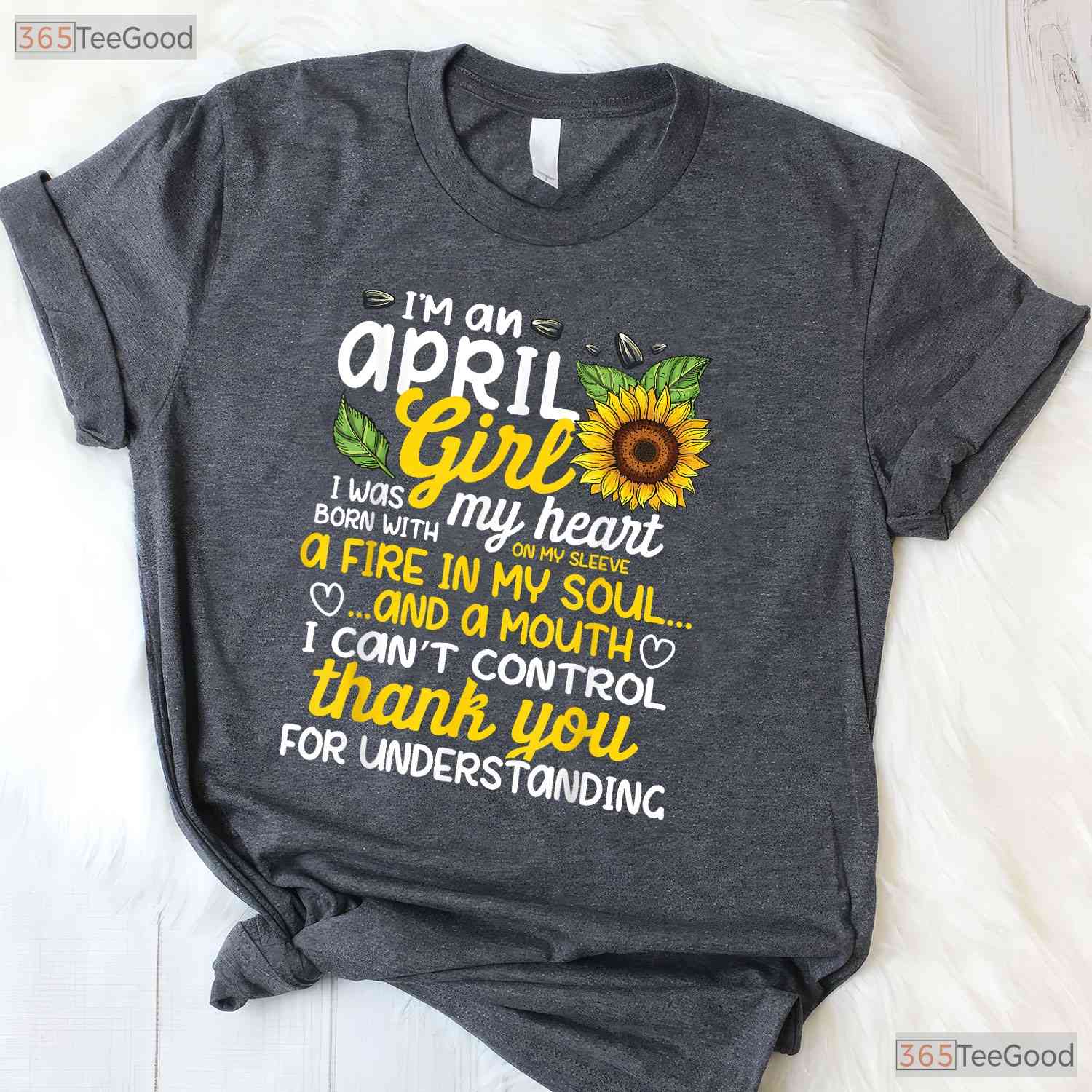 April Sunflower Girl T-Shirt - Queen Born In April Tee - Sunshine Birthday Gift Women