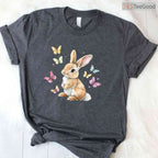 Cute Easter Bunny Rabbit Butterfly T-Shirt Happy Spring Animal Nature Lover Tee