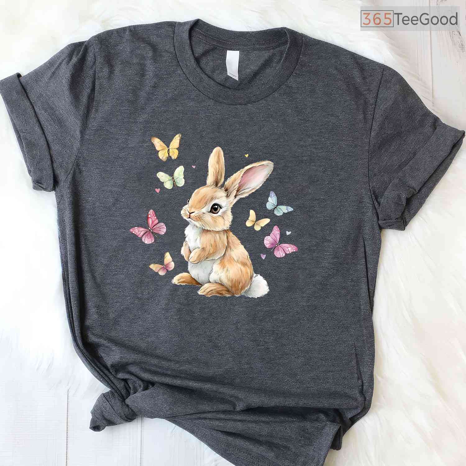 Cute Easter Bunny Rabbit Butterfly T-Shirt Happy Spring Animal Nature Lover Tee