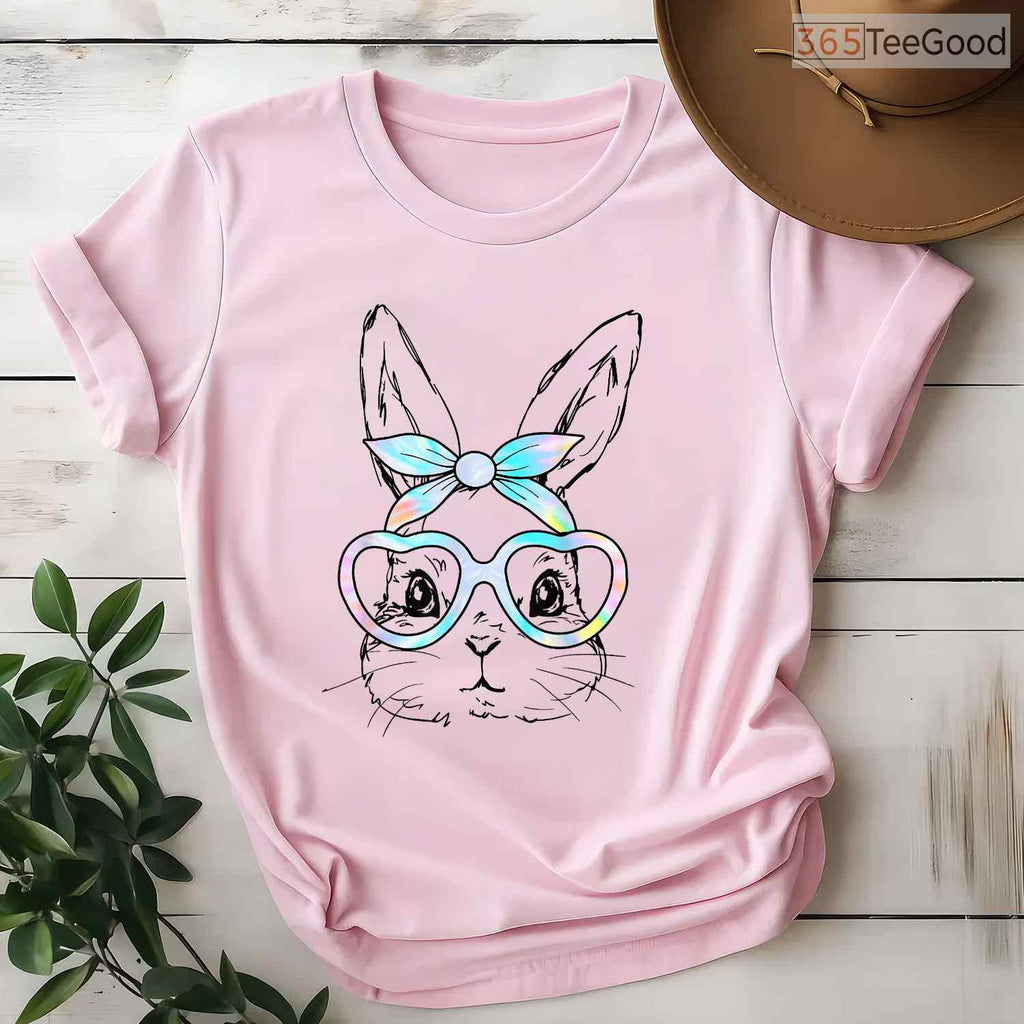 Cute Bunny Rabbit Face Tie Dye Glasses T-Shirt Girl Happy Easter Day Gift Tee