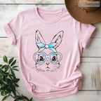 Cute Bunny Rabbit Face Tie Dye Glasses T-Shirt Girl Happy Easter Day Gift Tee