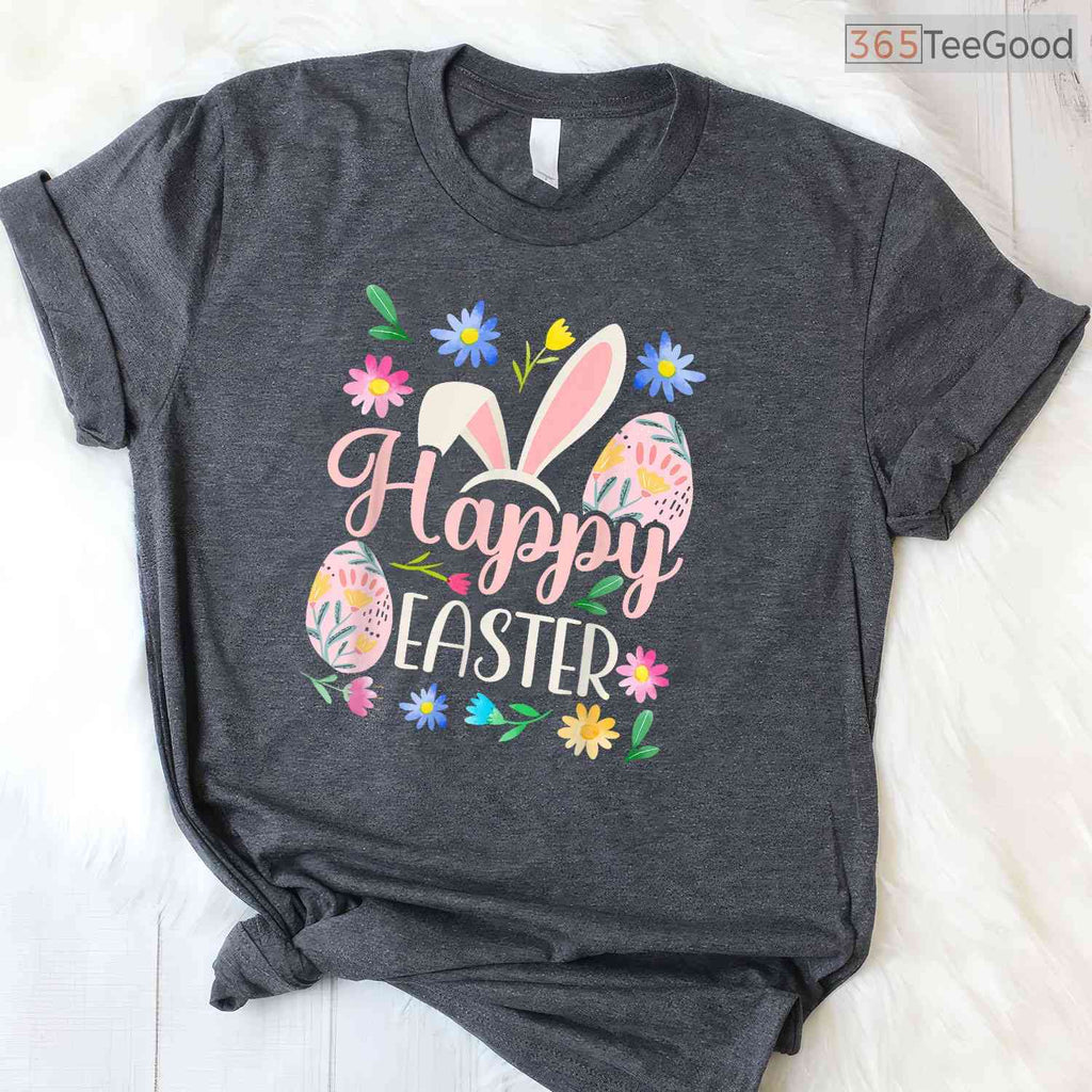 Happy Easter Sayings Egg Bunny T-Shirt Small Cute Spring Holiday Graphic Shirt