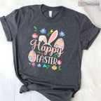 Happy Easter Sayings Egg Bunny T-Shirt Small Cute Spring Holiday Graphic Shirt