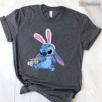 Disney Stitch In Easter Bunny Costume T-Shirt Cute Fuzzy Friend Holiday Shirt