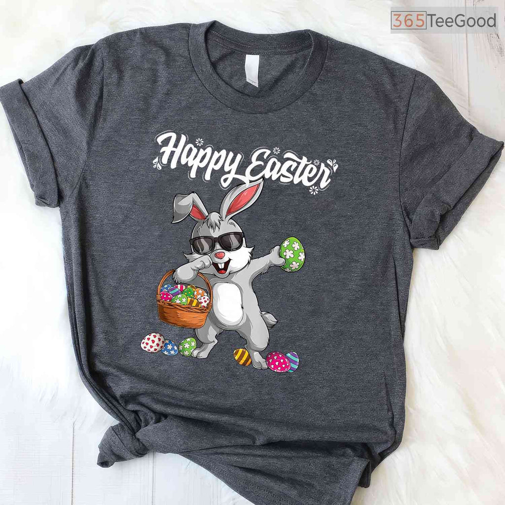 Dabbing Rabbit Easter Day Eggs Dab T-Shirt Boys Girls Kid Gift Funny Bunny Tee