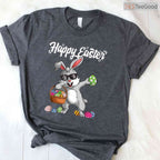 Dabbing Rabbit Easter Day Eggs Dab T-Shirt Boys Girls Kid Gift Funny Bunny Tee