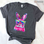 Bunny Face With Tie Dye Glasses Happy Easter Day T-Shirt Men Boy Kid Party Tee