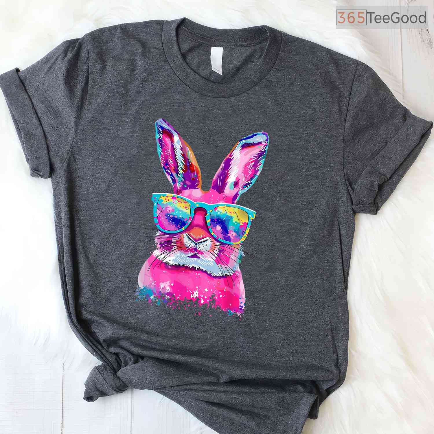 Bunny Face With Tie Dye Glasses Happy Easter Day T-Shirt Men Boy Kid Party Tee