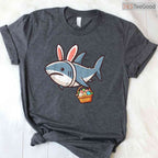 Shark Bunny Easter Eggs T-Shirt Funny Sea Animal Hunt Boys Kids Mens Top Shirt