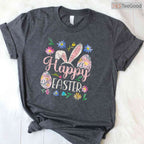 Happy Easter Sayings Egg Bunny T-Shirt Cute Minimalist Holiday Graphic Shirt