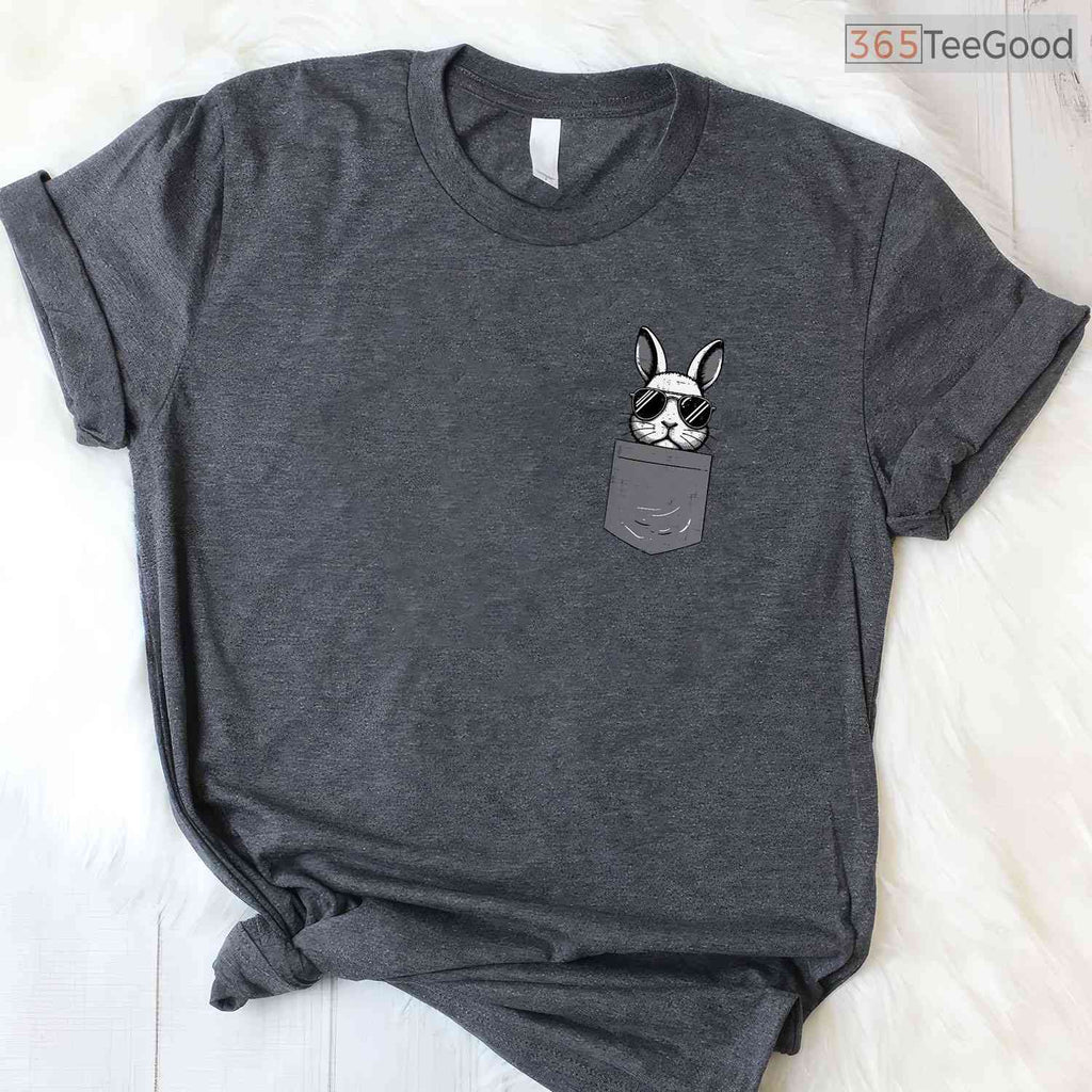 Easter Bunny Pocket Sunglasses T-Shirt Cool Rabbit Faux Pocket Holiday Shirt