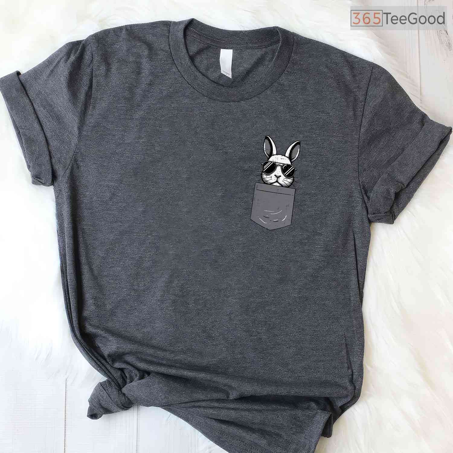Easter Bunny Pocket Sunglasses T-Shirt Cool Rabbit Faux Pocket Holiday Shirt