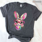 Happy Easter Bunny Coquette Bow T-Shirt Cute Ribbon Brushstroke Girls Shirt