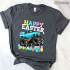 Boys Happy Easter Monster Truck T-Shirt Eggs Crusher Toddler Vehicle Shirt