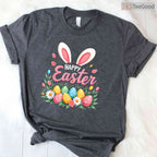 Happy Easter Bunny Spring Egg T-Shirt Cute Floral Nature Holiday Women Shirt