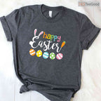 Happy Easter Bunny Rabbit Face T-Shirt Funny Cute Holiday Women Girls Shirt
