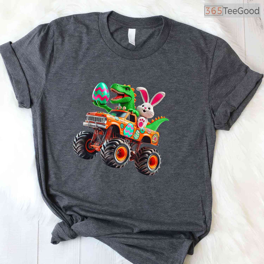 Bunny T-Rex Easter Monster Truck T-Shirt Dino Funny Boys Cool Vehicles Shirt