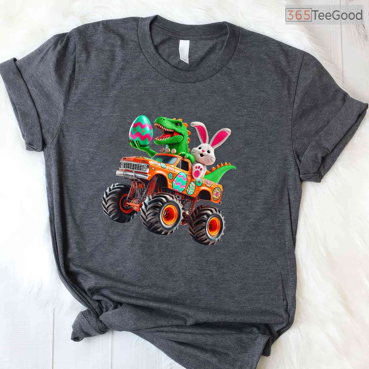 Bunny T-Rex Easter Monster Truck T-Shirt Dino Funny Boys Cool Vehicles Shirt