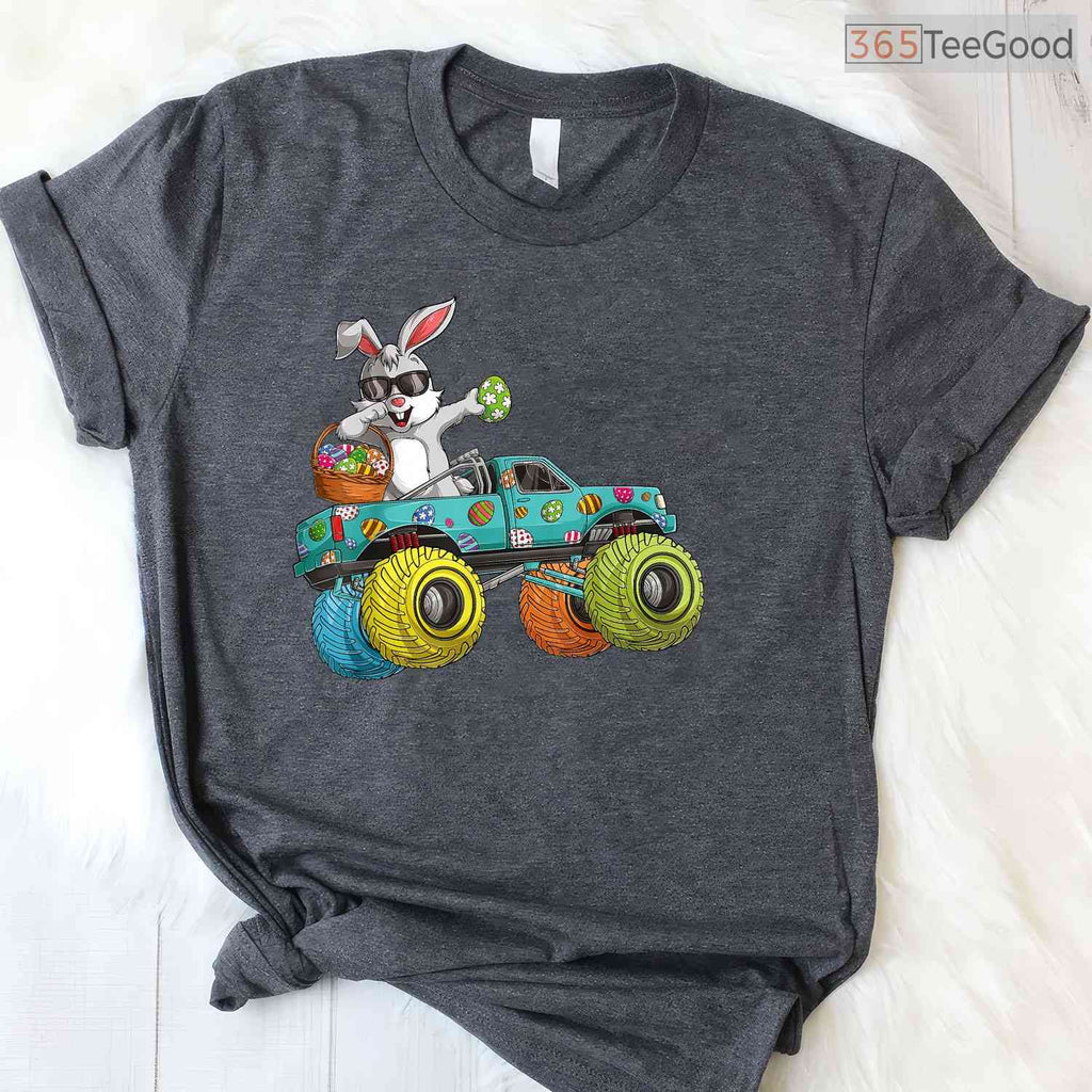 Dabbing Bunny Happy Easter T-Shirt Monster Truck Lovers Kids Boys Cool Shirt