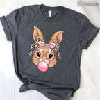 Cute Bunny Rabbit Face Leopard Glasses T-Shirt Girl Happy Easter Trendy Shirt