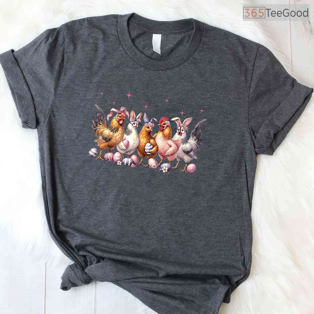 Easter Bunny Farm Chicken T-Shirt Funny Hen Bunny Ears Animal Humor Top Shirt