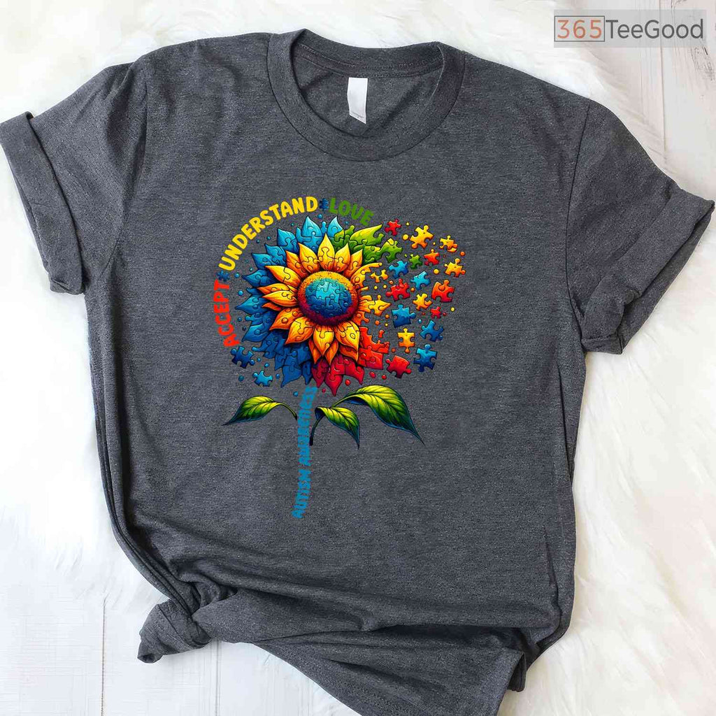 Sunflower Autism Awareness April T-Shirt Men Women Kids Neurodiversity Tee