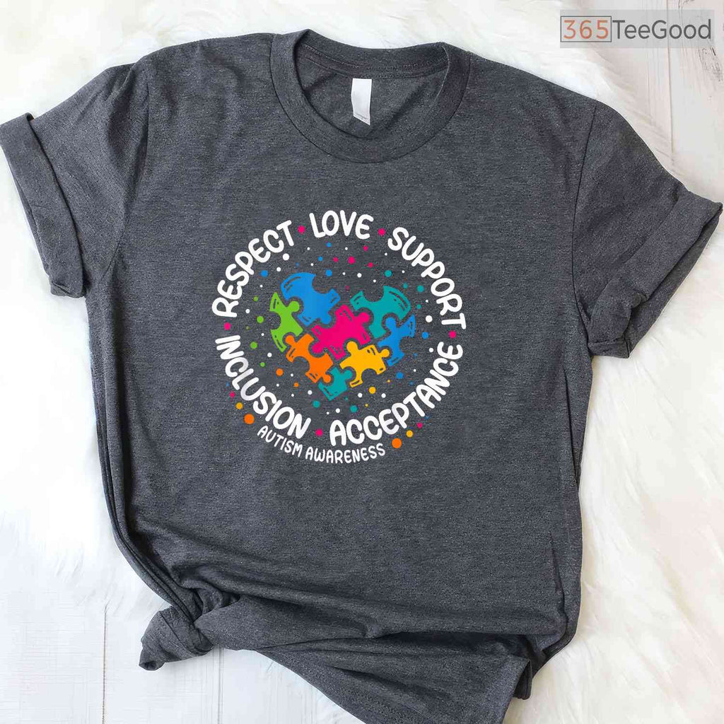 Respect Love Support Blue Autism T-Shirt April Awareness Acceptance Month