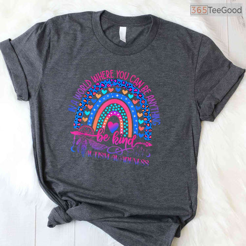 Autism Awareness Be Kind Leopard Rainbow Shirt Choose Kindness April T-Shirt
