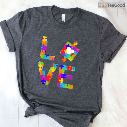 Autism Puzzle Love Awareness Month Ribbon Adult Kids T-Shirt April Support