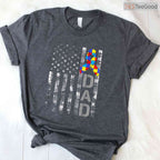 Autism Awareness Dad USA Flag Fathers Day Shirt April Support Men Gift T-Shirt