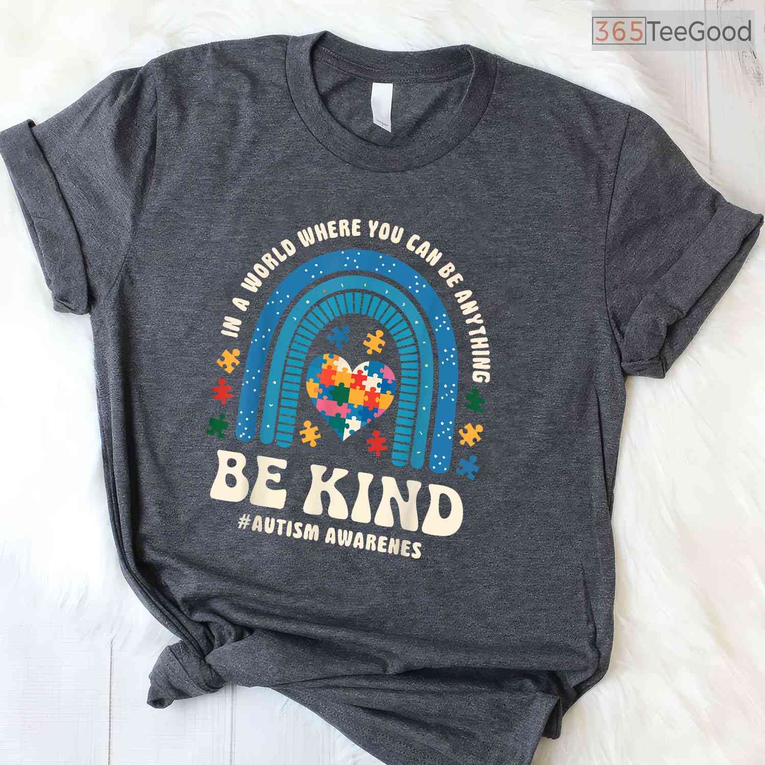 Be Kind Autism Awareness Puzzle Heart Rainbow Shirt April Men Women Kids T-Shirt